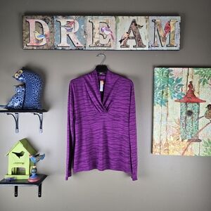 Lucy Activewear Pink Purple V Cowlneck Semi Sheer Top Large